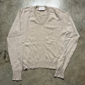 Vintage 80s Lord Jeff Tan 100% Cashmere V-Neck Sweater